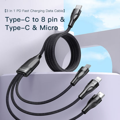 Yesido PD 20W 3 in 1 Type-C Cloth Braided Cable for Lightning & Micro & Type-C 1.2 meter CA89