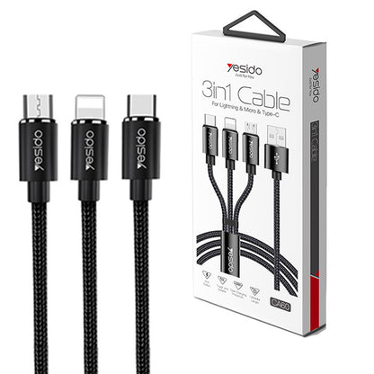 Yesido Super Fast 3 in 1 Cloth Braided Cable for Lightning & Micro & Type-C 1.2 meter CA60