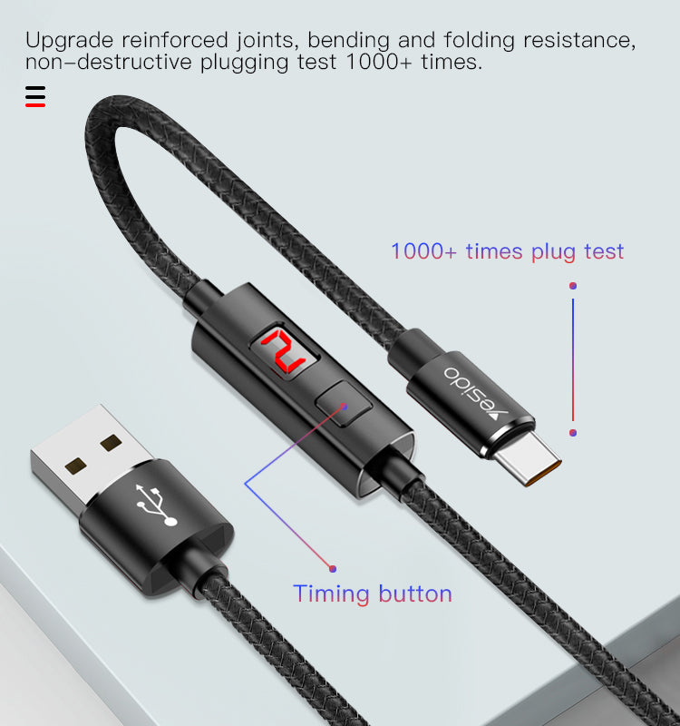 Yesido Timing Cut Off Data Cloth Braided Type-C Cable 1.2 meter CA46