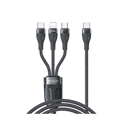 Yesido PD 20W 3 in 1 Type-C Cloth Braided Cable for Lightning & Micro & Type-C 1.2 meter CA89