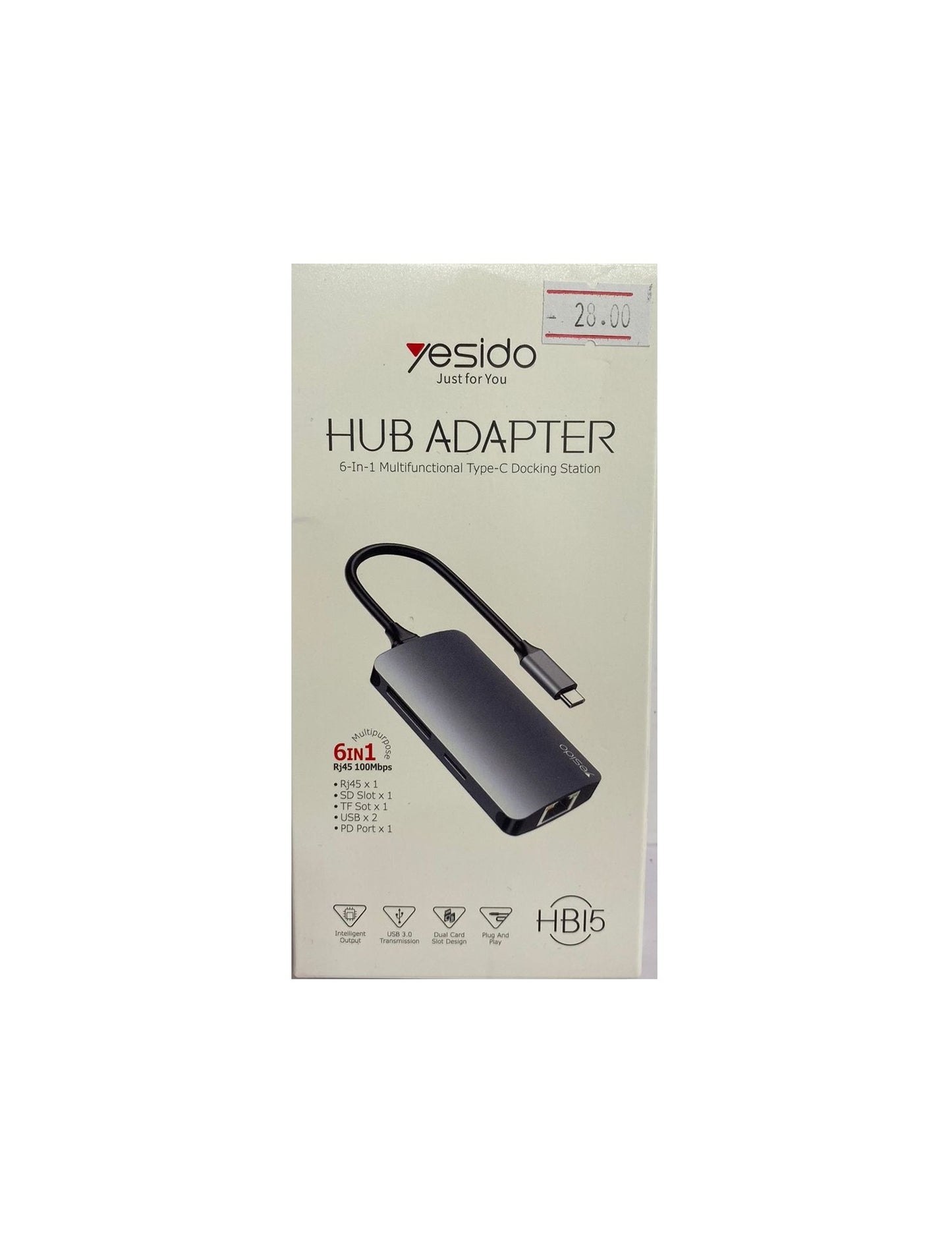 Yesido Hub Adapter 6 in 1 Type-C Adapter (Eathernet-SD Slot-TF Sot-Dual USB-PD Port) for Gaming HB15