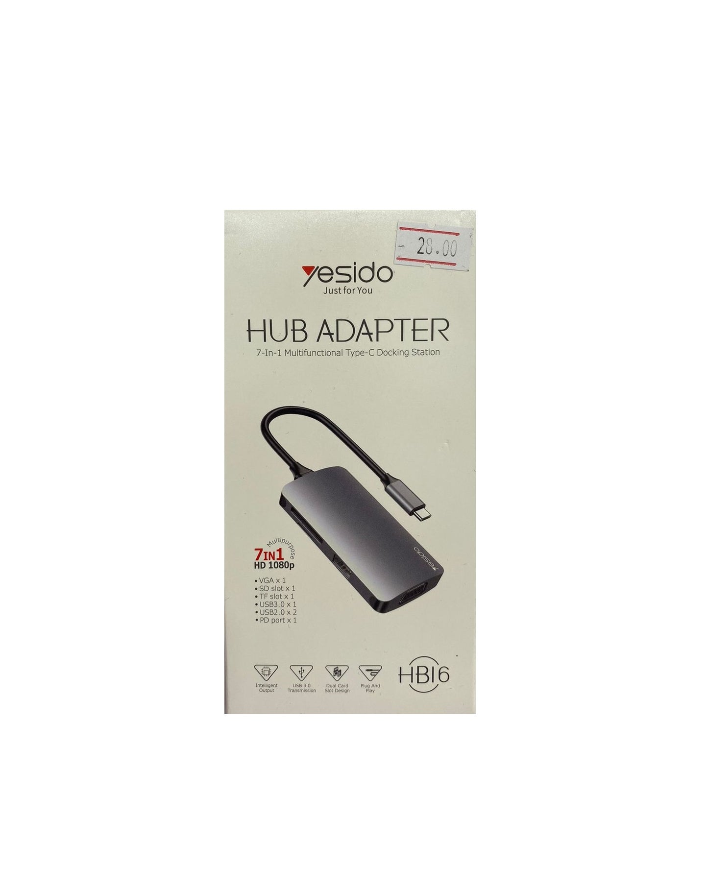 Yesido Hub Adapter 7 in 1 Type-C Adapter (VGA-SD Slot-TF Slot-Triple USB-PD Port) HB16
